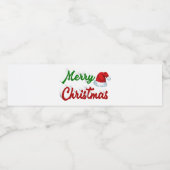 Frohe Weihnachts-Weihnachtsmannmütze Rot-Grün-Skri Wasserflaschenetikett (Einzelnes Label)