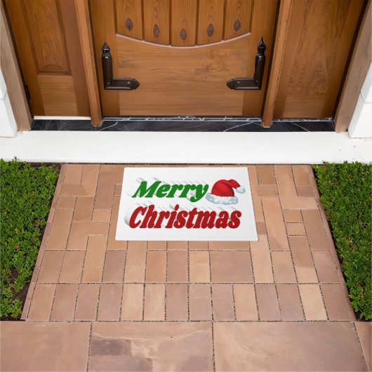 Frohe Weihnachts-Weihnachtsmannmütze rot-grüne Typ Fußmatte (Außenbereich)