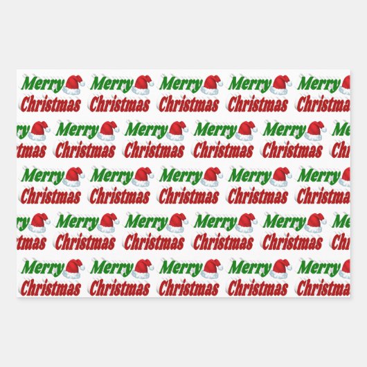 Frohe Weihnachts-Weihnachtsmannmütze rot-grüne Typ Geschenkpapier Set (Vorderseite 3)