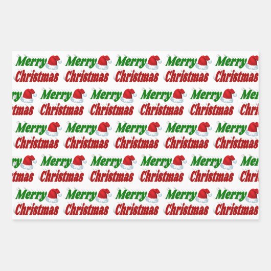 Frohe Weihnachts-Weihnachtsmannmütze rot-grüne Typ Geschenkpapier Set (Vorderseite 2)