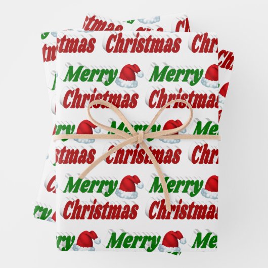 Frohe Weihnachts-Weihnachtsmannmütze rot-grüne Typ Geschenkpapier Set (Beispiel)