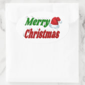 Frohe Weihnachts-Weihnachtsmannmütze rot-grüne Typ Ovaler Aufkleber (Tasche)