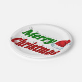 Frohe Weihnachts-Weihnachtsmannmütze rot-grüne Typ Pappteller (Schrägansicht)