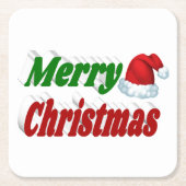 Frohe Weihnachts-Weihnachtsmannmütze rot-grüne Typ Rechteckiger Pappuntersetzer (Vorderseite)