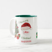 Frohe Weihnachts-Weihnachtsmannmütze Tree Golf Bal Zweifarbige Tasse (Vorderseite Links)