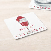 Frohe Weihnachts-Weihnachtsmannmütze Wein Glass Fe Rechteckiger Pappuntersetzer (angewinkelt)