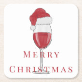 Frohe Weihnachts-Weihnachtsmannmütze Wein Glass Fe Rechteckiger Pappuntersetzer (Vorderseite)