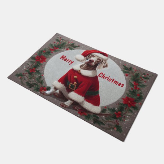 Frohe Weihnachts Weimaraner Hund mit Weihnachtsman Fußmatte (Schrägansicht)