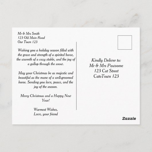 Frohe Weihnachts-weiße Pferde Aquarellgrüße Postkarte (Rückseite)