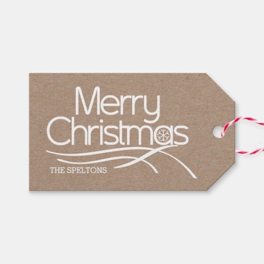 Frohe Weihnachts weiße Typografie, Schneeflocke mo Geschenkanhänger (Vorderseite (Horizontal))