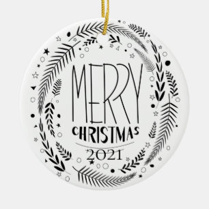 Frohe Weihnachts-Weißgold-Glitzer 2021 Keramik Ornament