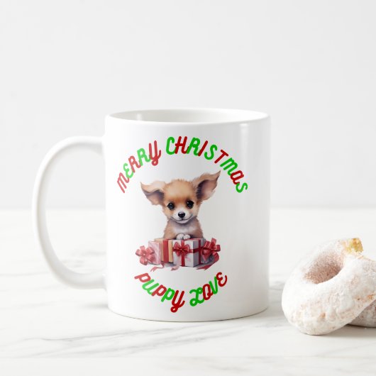 Frohe Weihnachts-Welpe-Liebe Kaffeetasse (Mit Donut)