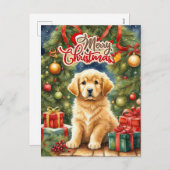 Frohe Weihnachts Welpe und Weihnachtsbaum Feiertagspostkarte (Vorne/Hinten)
