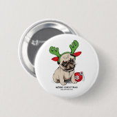 Frohe Weihnachts-Welpen-Mops Button (Vorne & Hinten)