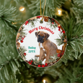 Frohe Weihnachts Welpenhund Personalisiert Keramik Ornament