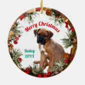 Frohe Weihnachts Welpenhund Personalisiert Keramik Ornament (Hinten)