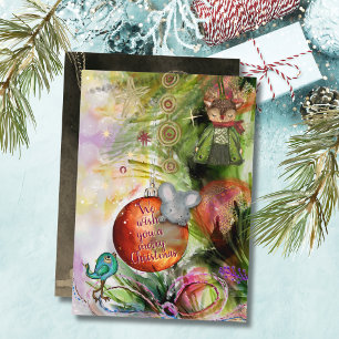 Frohe Weihnachts Whimsical Mouse & Bird Card Feiertagskarte