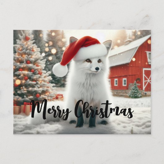 Frohe Weihnachts-White Fox Postkarte (Vorderseite)