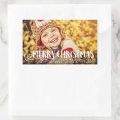 Frohe Weihnachts-White Holiday Foto Overlay Rechteckiger Aufkleber (Tasche)