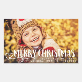 Frohe Weihnachts-White Holiday Foto Overlay Rechteckiger Aufkleber