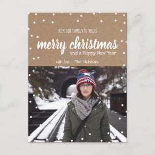 Frohe Weihnachts White Script Kraft Paper   Foto Feiertagspostkarte