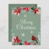 Frohe Weihnachts Winter Bird Kardinal Poinsettia Postkarte (Vorne/Hinten)