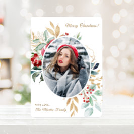 Frohe Weihnachts Winter Bouquet Foto Feiertagskarte