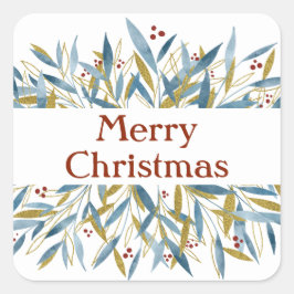 Frohe Weihnachts-Winter-Branchen Rahmen Quadratischer Aufkleber