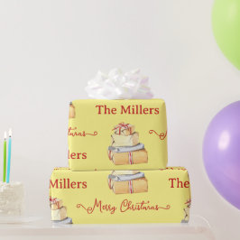 Frohe Weihnachts Winter Familie Gelbe Geschenke Geschenkpapier