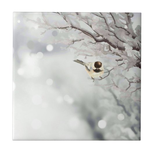 Frohe Weihnachts Winter Frost Bird Traditionell Fliese (Vorderseite)