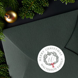 Frohe Weihnachts Winter Garland Wreath Monogram Runder Aufkleber