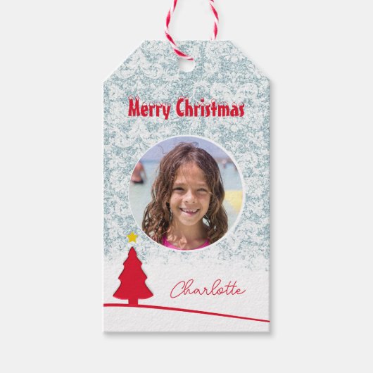 Frohe Weihnachts-Winter-Illustration Foto Geschenkanhänger (Vorderseite)