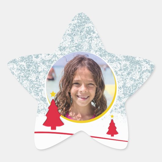 Frohe Weihnachts-Winter-Illustration Foto Stern-Aufkleber (Vorderseite)