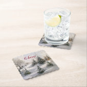 Frohe Weihnachts Winter Landschaft Pine Forest Untersetzer (Vor Ort)