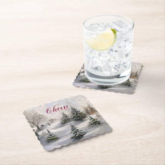 Frohe Weihnachts Winter Landschaft Pine Forest Untersetzer (Vor Ort)