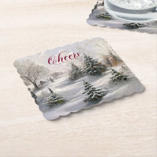 Frohe Weihnachts Winter Landschaft Pine Forest Untersetzer (angewinkelt)