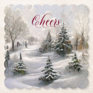 Frohe Weihnachts Winter Landschaft Pine Forest Untersetzer