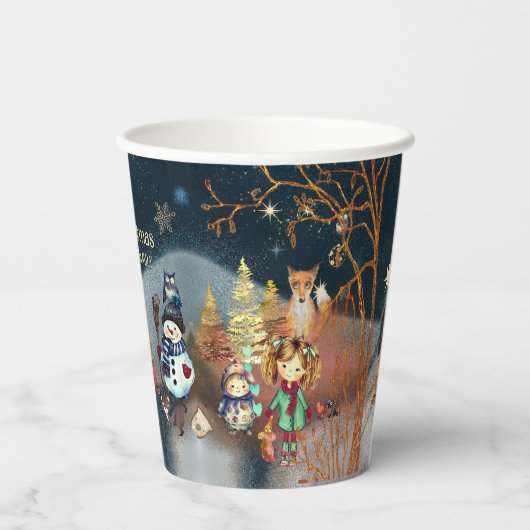 Frohe Weihnachts Winter Magic Blue Pappbecher (Rückseite)