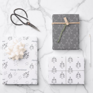 Frohe Weihnachts Winter Pattern Grau Geschenkpapier Set