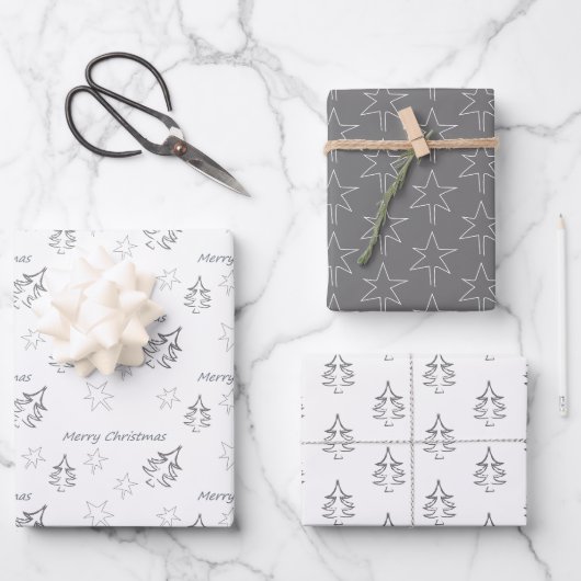 Frohe Weihnachts Winter Pattern Grau Geschenkpapier Set (Vorderseite)
