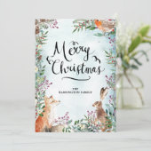 Frohe Weihnachts Winter Woodland Fox Rabbit Card (Stehend Vorderseite)