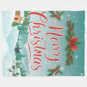Frohe Weihnachts Winter Wunderland Szene Fleecedecke (Vorderseite (Horizontal))