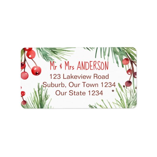 Frohe Weihnachts-Winterbeeren-Kranz Adressaufkleber (Vorne)