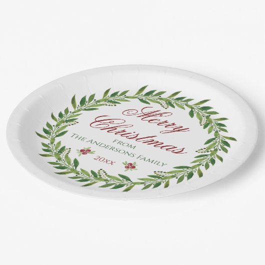 Frohe Weihnachts-Winterkranz-Familie Pappteller (Schrägansicht)