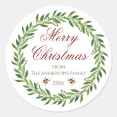 Frohe Weihnachts-Winterkranz-Familie Runder Aufkleber (Vorderseite)