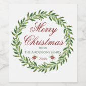 Frohe Weihnachts-Winterkranz-Familie Weinetikett (Einzelnes Label)