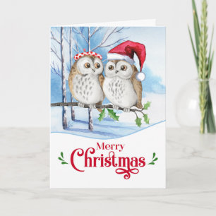 Frohe Weihnachts-Woodland-Owl-Paar Feiertagskarte