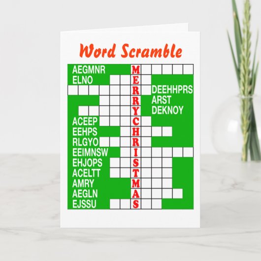 Frohe Weihnachts-Word-Scramble Feiertagskarte (Vorderseite)