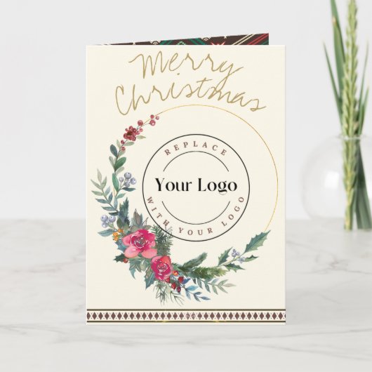 Frohe Weihnachts-Wraath-Business-Logo-Grußkarte Karte (Vorderseite)