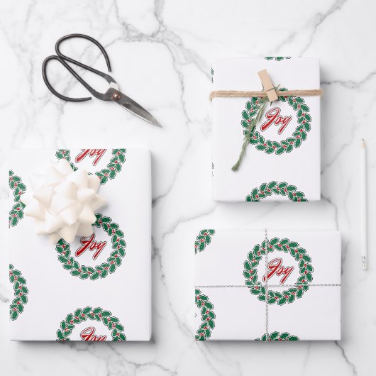 Frohe Weihnachts-Wraath-Design: Freude Geschenkpapier Set (Vorderseite)